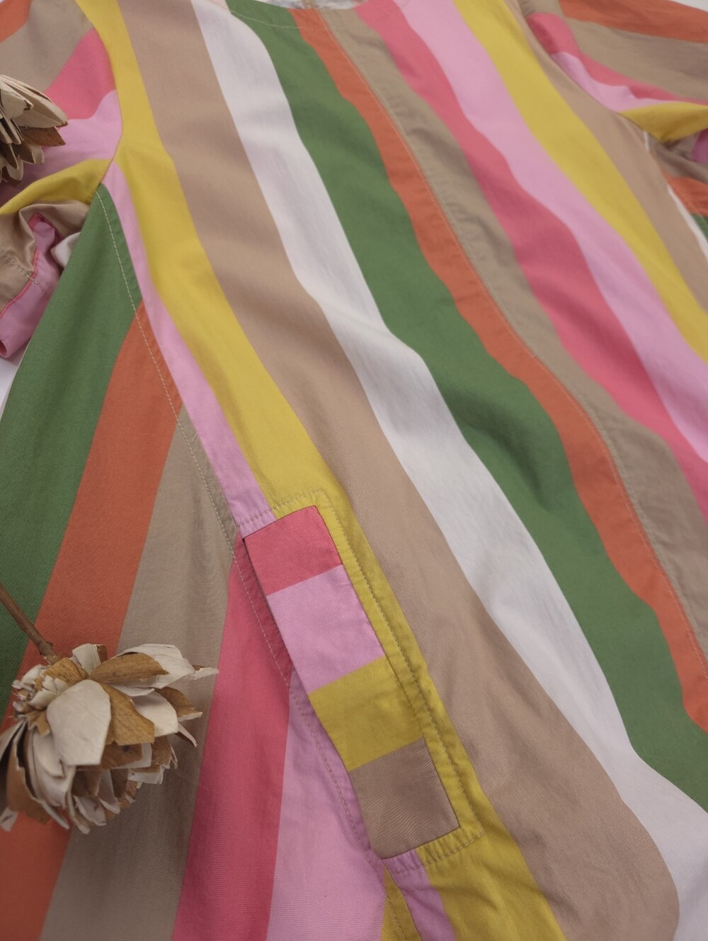 Anthropologie Maeve Multicolor Vertical Stripe Short Sleeve Cotton Tunic Dress M - Picture 4 of 11